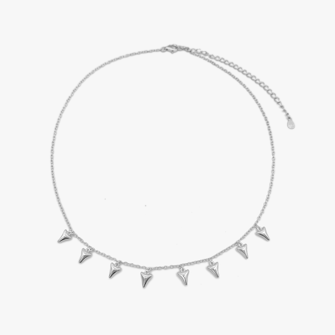 Silver Shark Tooth Charm Choker Necklace