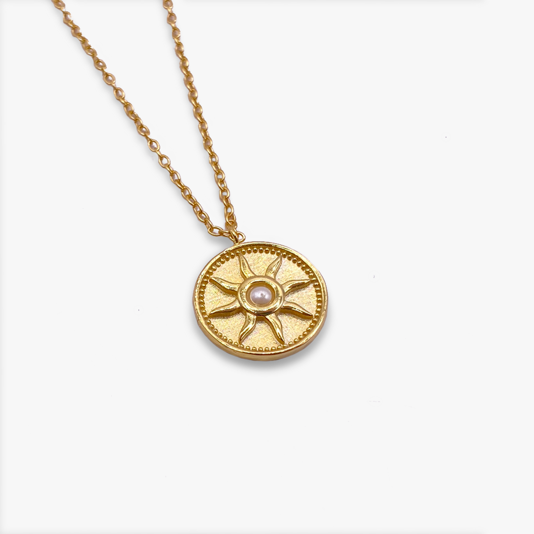 Gold & Pearl Sun Coin Necklace