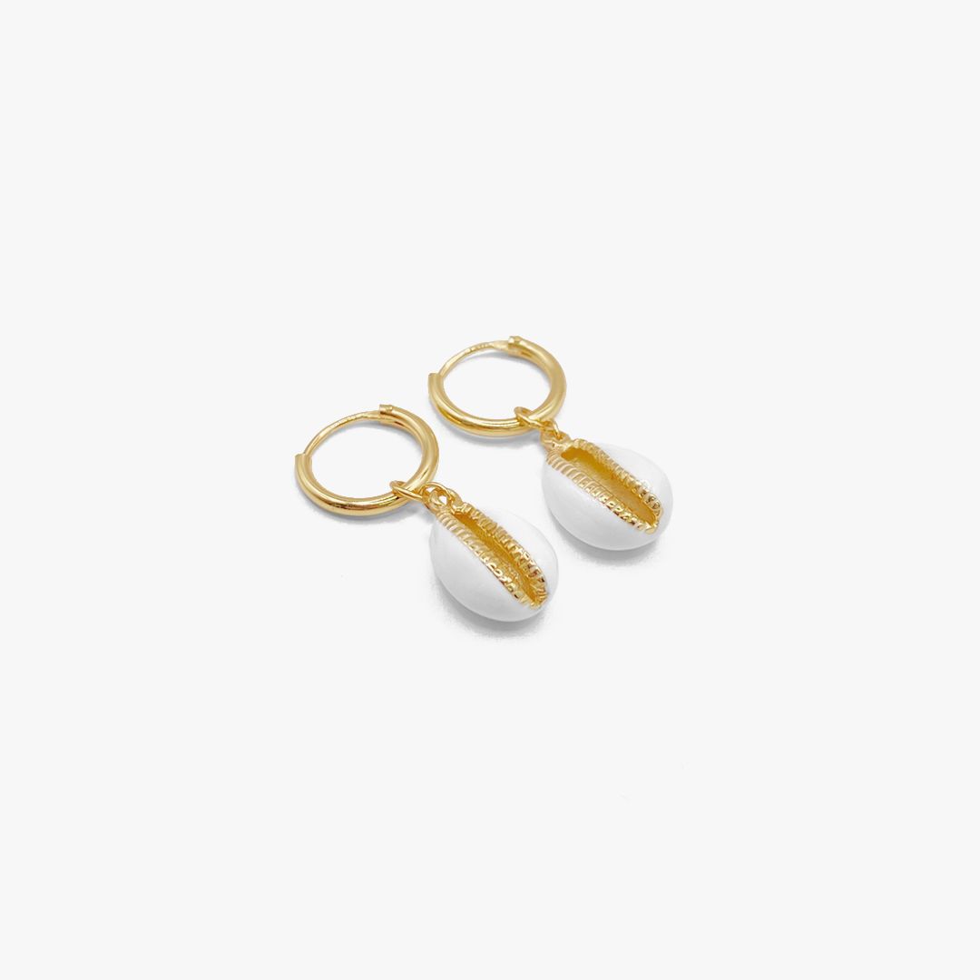 Enamel Shell Hoop Earrings Gold