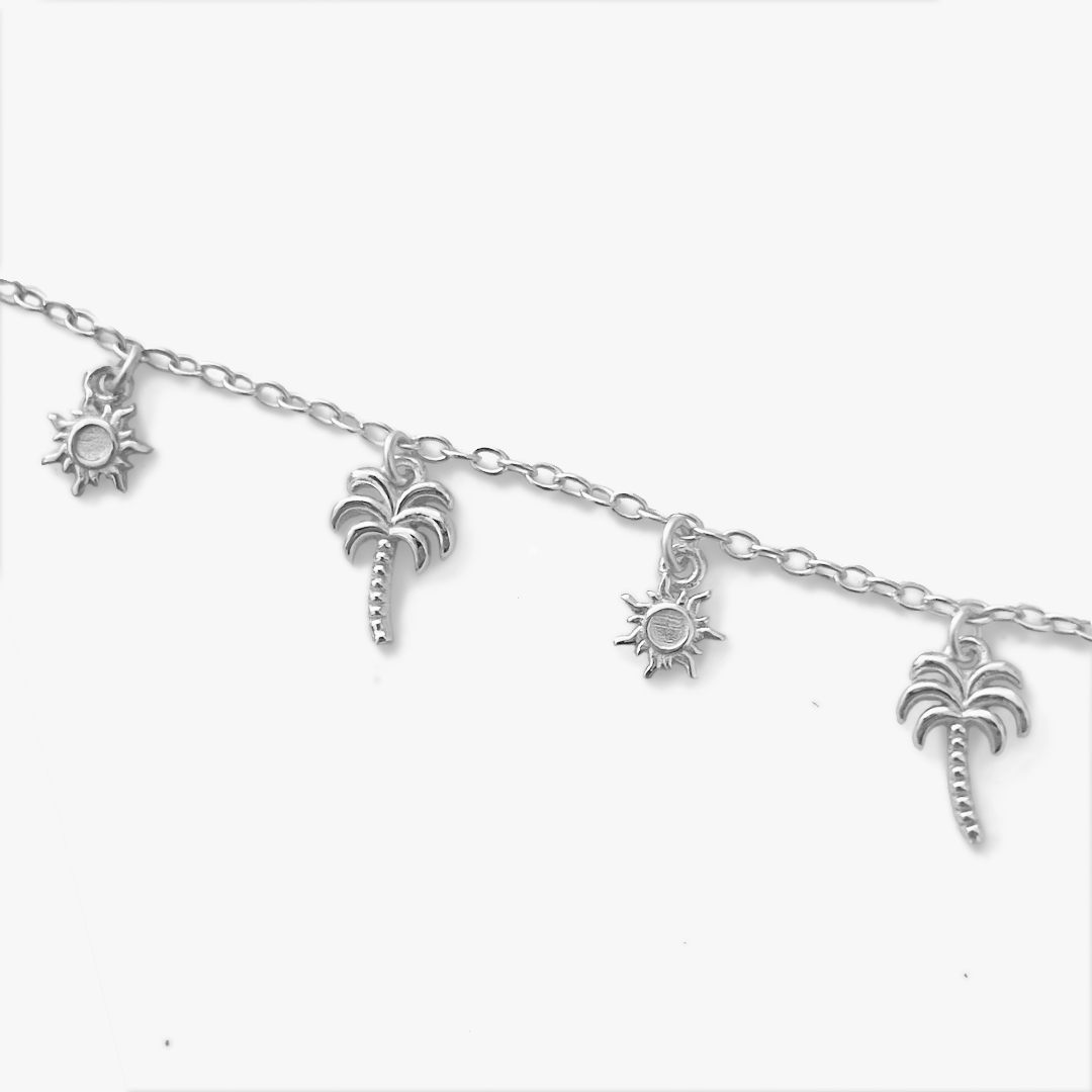 Silver Palm Tree & Sun Anklet