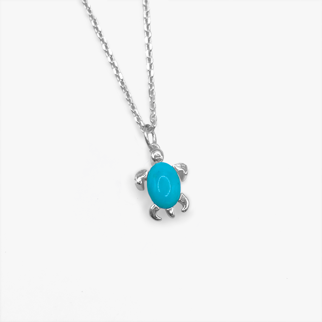 December Birthstone Sea Turtle Necklace - Genuine Turquoise