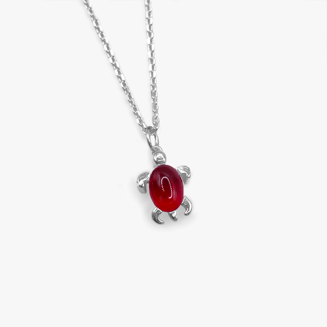 January Birthstone Sea Turtle Necklace - Genuine Garnet