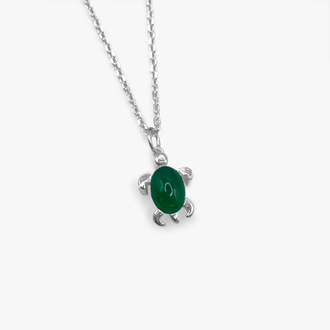 May Birthstone Sea Turtle Necklace - Genuine Green Agate