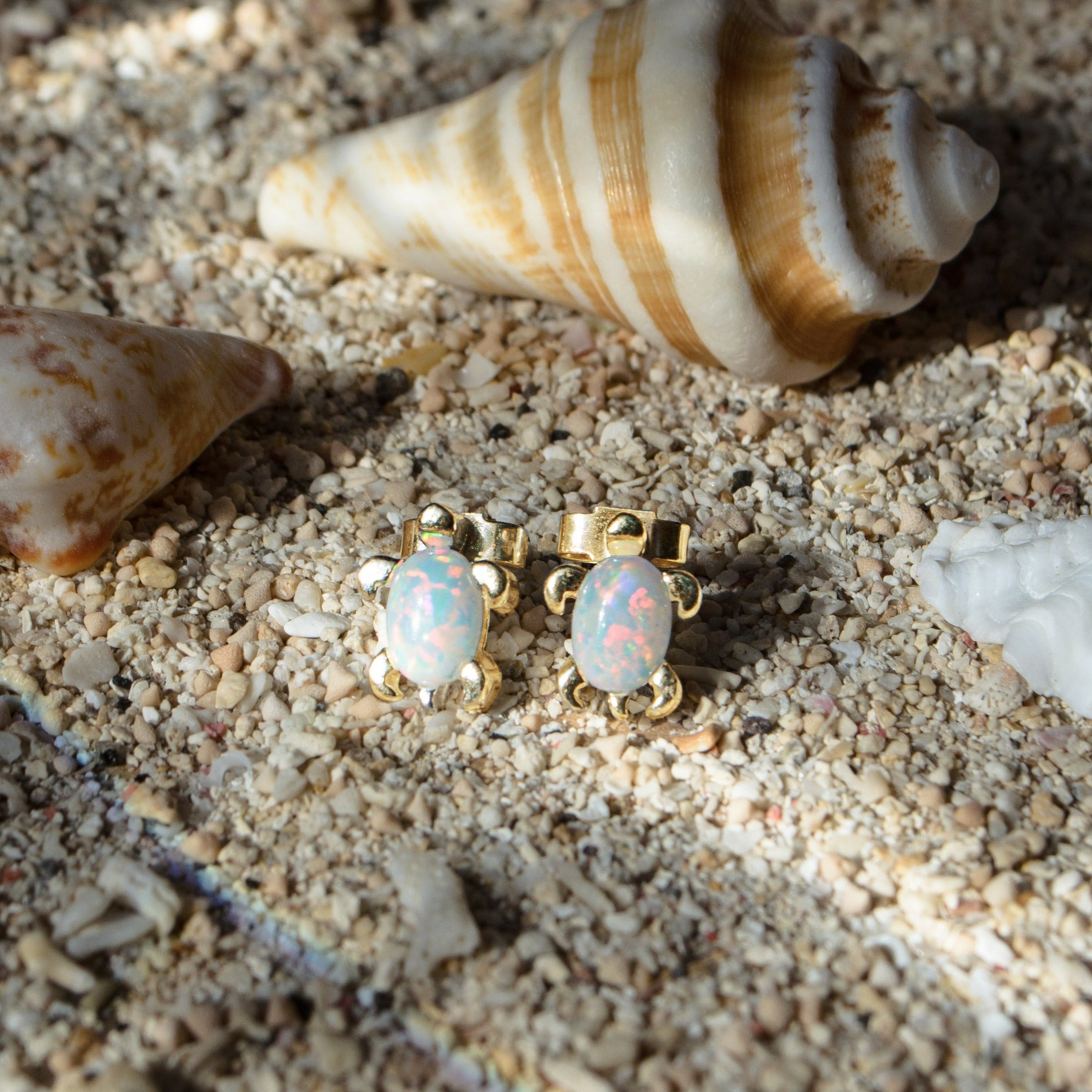 Opal Sea Turtle Earrings in 18k Gold