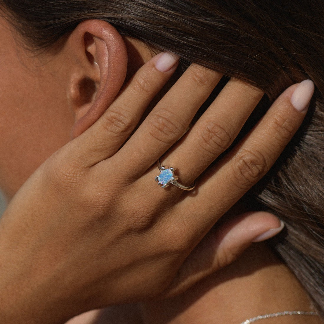 Blå opal havskilpadde ring